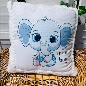 Pillow Perfect Blue and White Elephant Pillow It’s boy baby gender reveal pillow